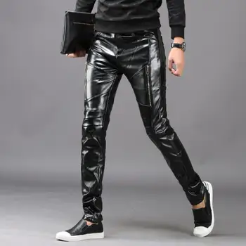 

winter korean personality motorcycle faux leather pants mens harem pants personality fashion pu trousers for men pantalon homme