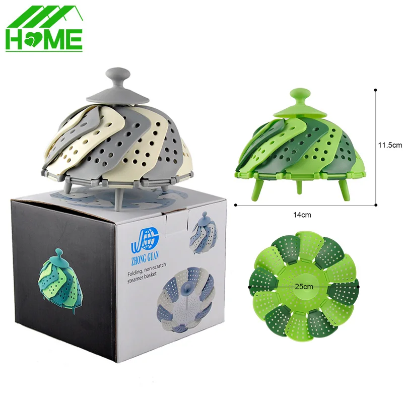 Silicone Folding Steamer Bowl Baskets Microwave Food Fruit Vegetable Fish Basket Steamers Kitchen Cooking Accessories Tools
