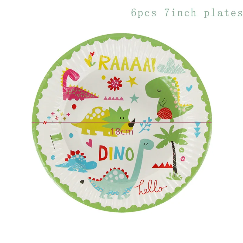 Дети счастливые вечерние украшения Динозавр джунгли праздничный набор столовой посуды динозавр бумажная чашка шляпа Конфета коробка 1 день рождения, детский Душ Поставки - Цвет: 6pcs 7inch plates