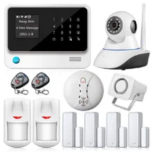 Barato WiFi APP Seguridad en el Hogar Sistemas de Alarma Sistema de Alarma GSM Inalámbrico con Pantalla Táctil de Control G90B Cámara IP Sensor de Humo