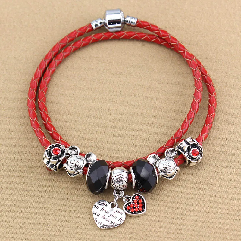 

Lucky red rope two laps leather cord handmade beaded bracelets fashionable woman beaded bracelet jewelry wholesale -219