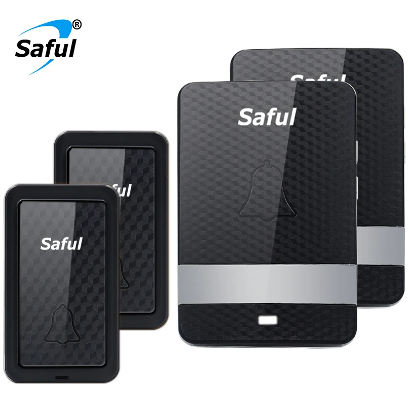 

Saful Self-powered Wireless Doorbell no battery Waterproof door bell with 2 Outdoor Button +2 Indoor Doorbell Receiver hot sale