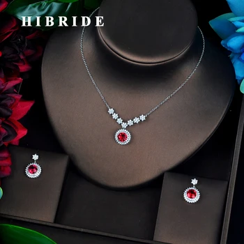 

HIBRIDE New Fashion Round Shape Red Cubic Zircon Bridal Jewelry Sets Wedding Accessories Indian Jewelry Wholesale Price N-690