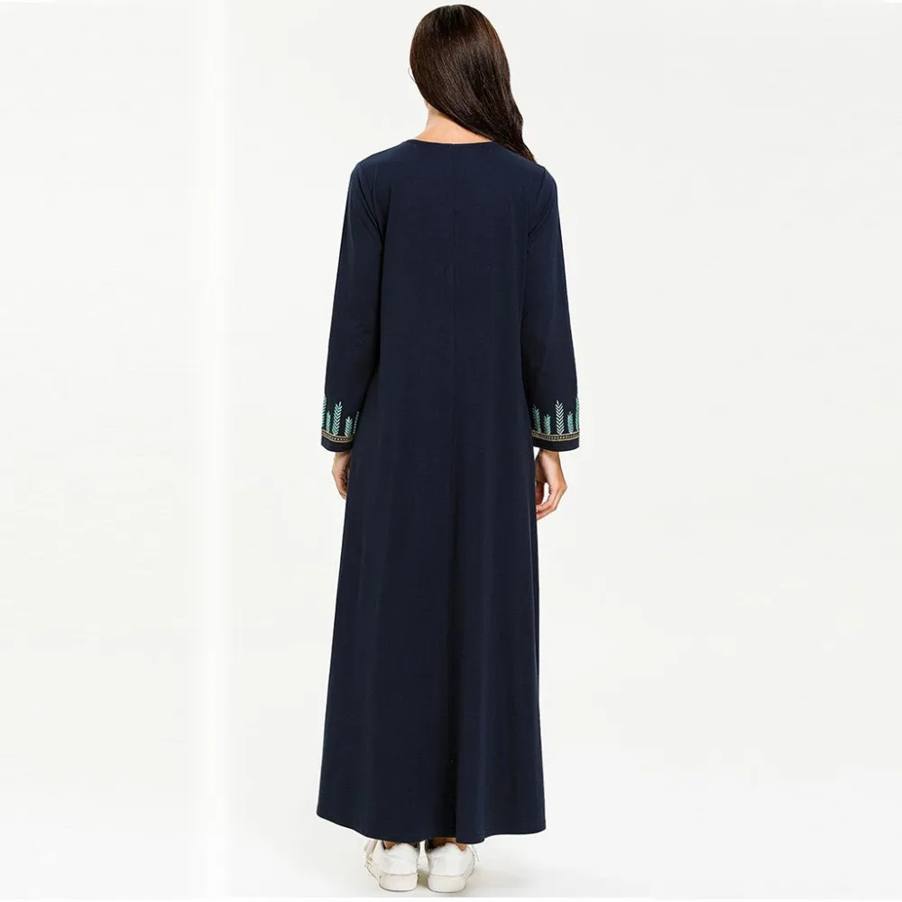 Женское платье с длинным рукавом Abaya Кафтан из полиэстера О образным вырезом и