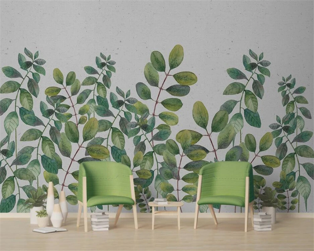 

beibehang 3d wallpaper Custom Nordic Fashion Small Fresh Green Leaves Watercolor Style Simple TV Living Room Bedroom Wall