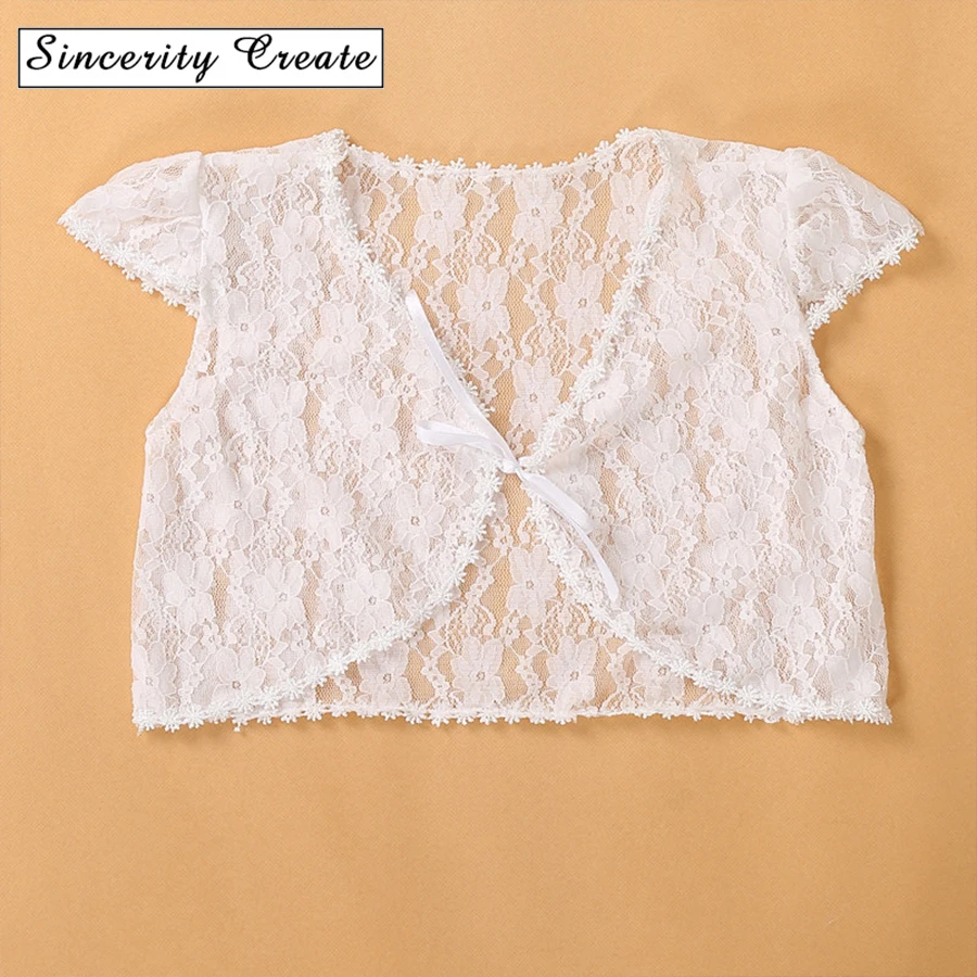 

Hollow Out Lace Matching Dress Short Sleeve White Short Length Cardigans For Girls Spring Summer KC-1825