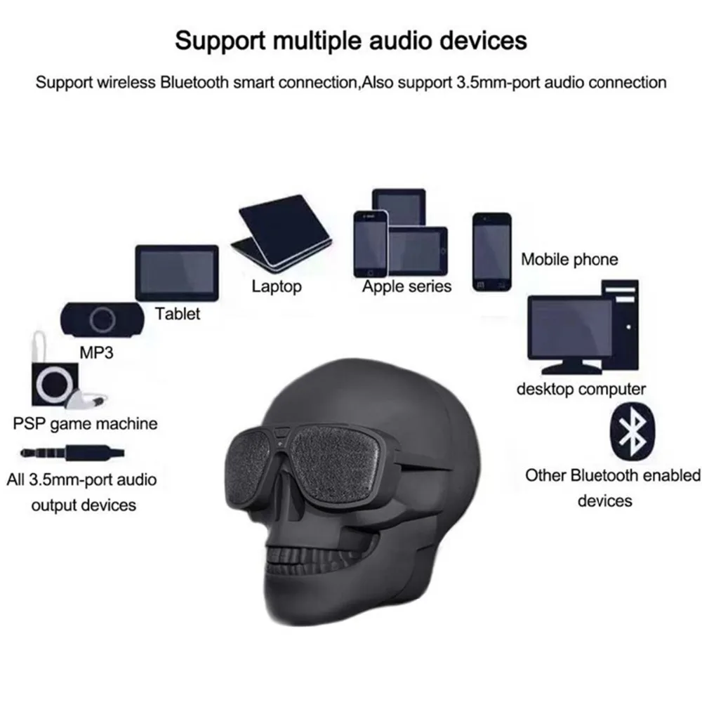 Череп Форма беспроводной Bluetooth динамик солнцезащитный NFC динамик в форме черепа мобильный сабвуфер многоцелевой громкоговоритель Прохладный