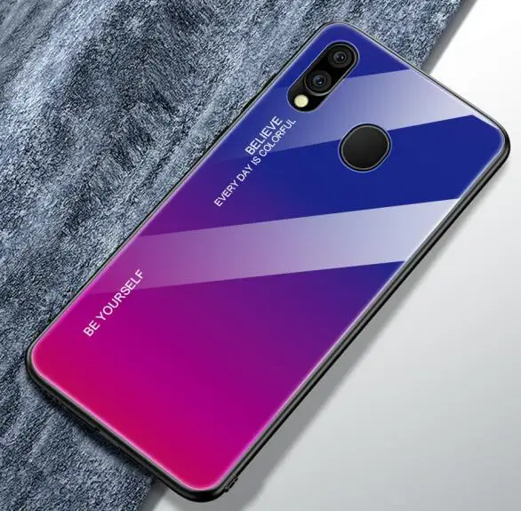 purple with red Чехол из закаленного стекла для телефона samsung Galaxy A30 A50 M20 M10 S10 Plus S10e Мягкий силиконовый чехол с градиентом Авроры - Цвет: purple with red