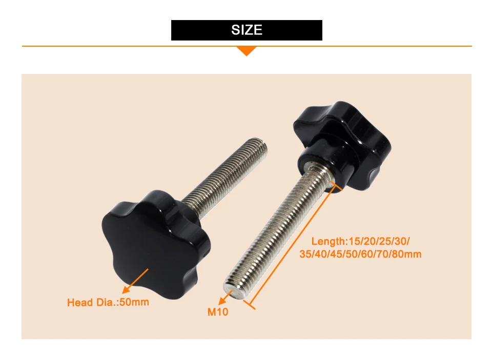 M10 мужской звездообразная рукоятка с резьбой зажим механические черные с накатанной головкой Гайка 50 мм Головка 15/30/50/80 мм нить из бакелита затянуть гайки ручка