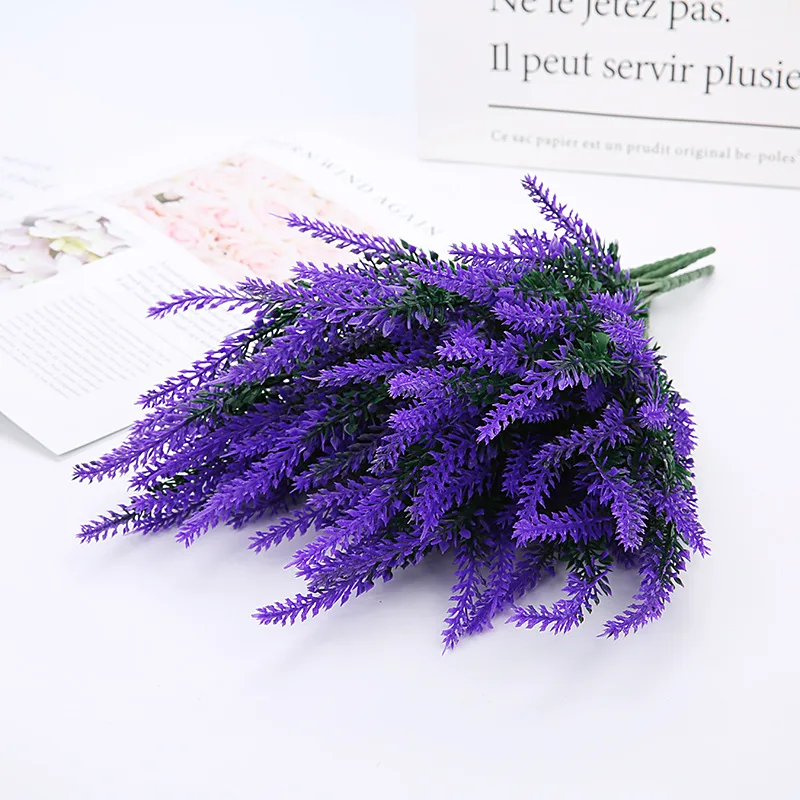 

2019 New 36cm Wedding Party Artificial Flowers Lavender Fake Plants Bridal Bouquet Party Home Decor Decorations Sztuczne Kwiaty