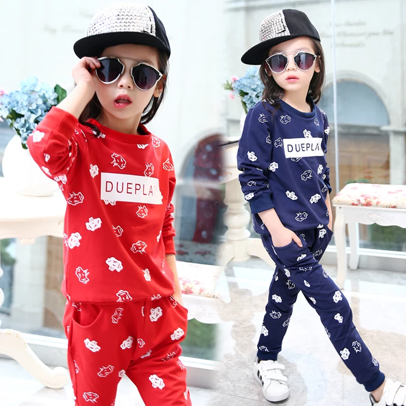 

Children clothes sets female girls spring autumn long sleeve cotton sports set kids clothes baby girls active outwear 3-11 Y set