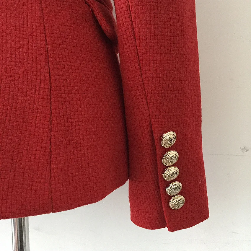 Осень весна дизайн Элегантный для женщин качество двубортный пуговицы зубчатый ткачество красный Повседневный Блейзер Подиум пальто