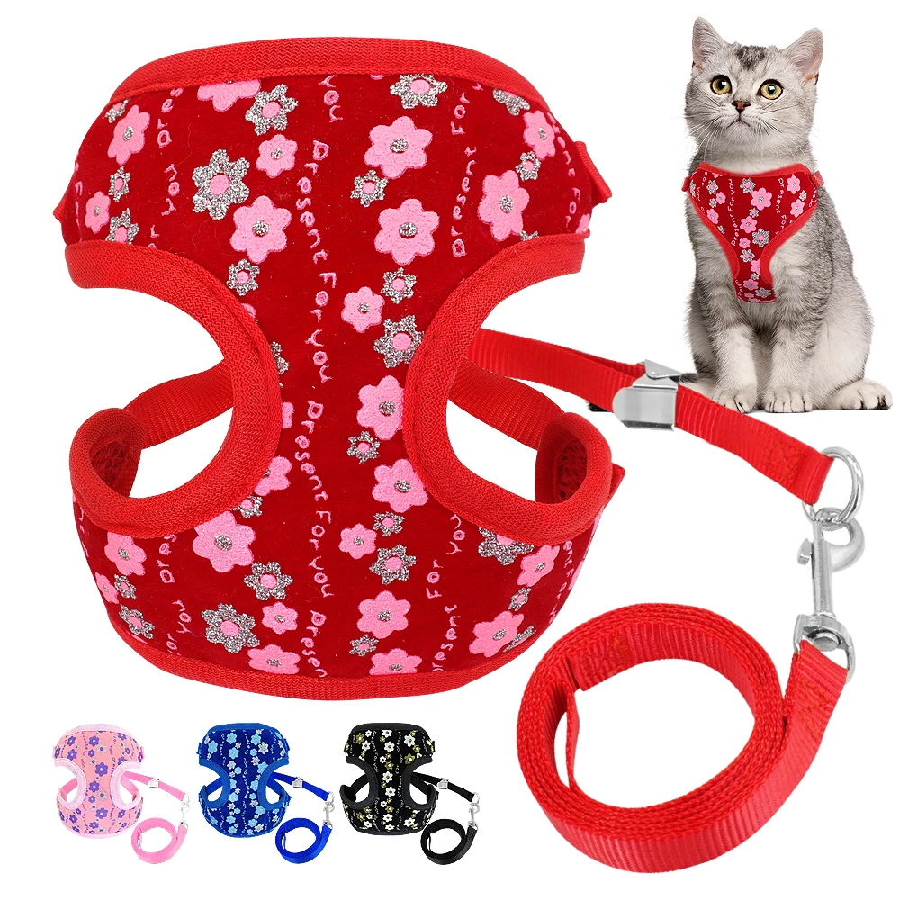 

Cute Cat Harness and Leash Set Mesh Kitten Puppy Vest Chihuahua Yorkies Mesh Pet Clothes For Small Dogs Cats Flower Pattern