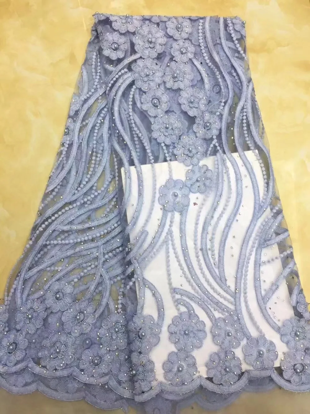 Free shipping new arrival French mesh lace with beads and stones 5 yards/lot African wedding clothes fabric! | Дом и сад