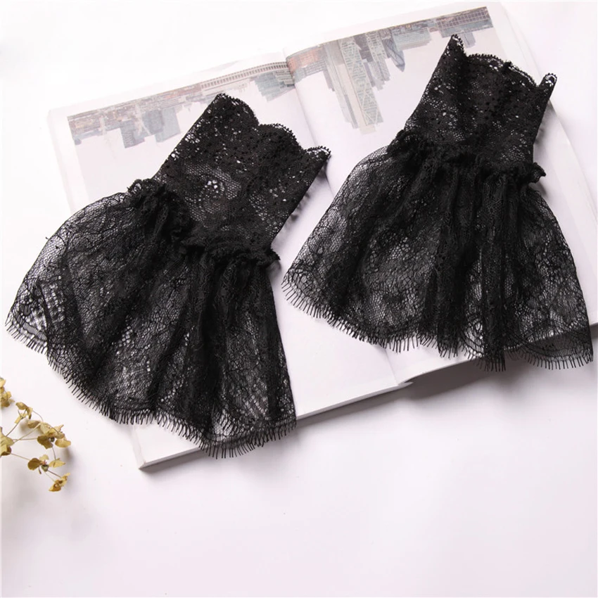 

Fashion Women Lace Cotton sleeves decorated fake false cuffs temperament white Black Wrist Warmers four seasons accessories