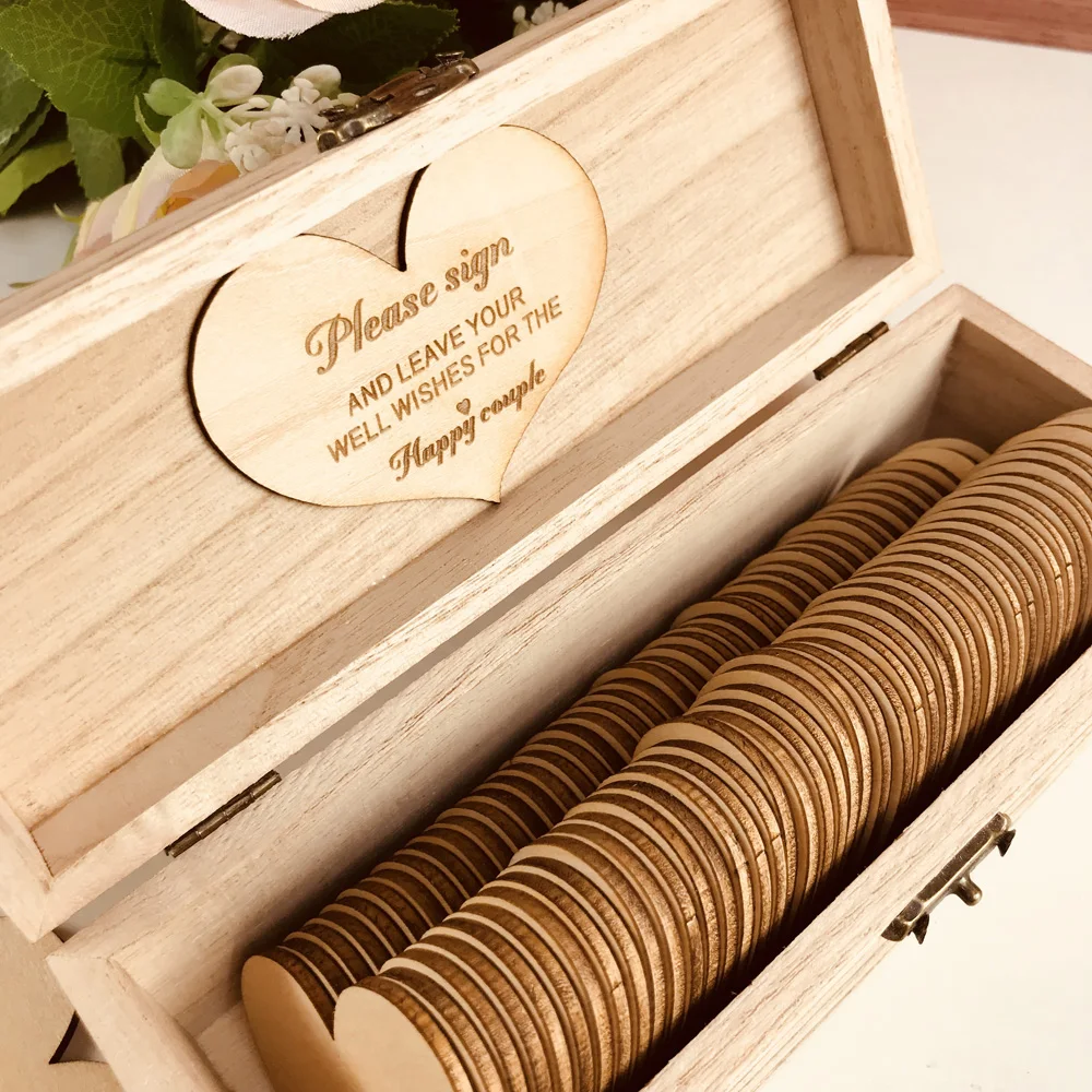 Personalized Wedding guest book with hearts,Custom name and date Wooden Keepsake box,rustic engrave wedding guest book (5)