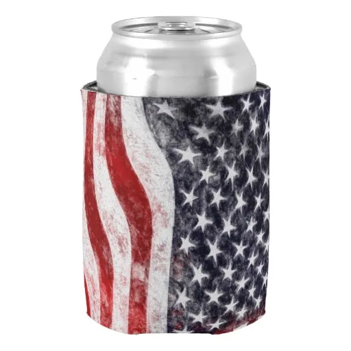 

4th of July American Flag Can Cooler Personalized Family Member Beer Can Holder, Vintage Custom Home Supplies Beverage Insulator