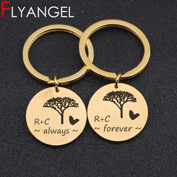 

2pc Custom Name Initial Lover Key Holder Engraved Tree Always Forever Heart High Quality Keyring Gifts For Lover Couples