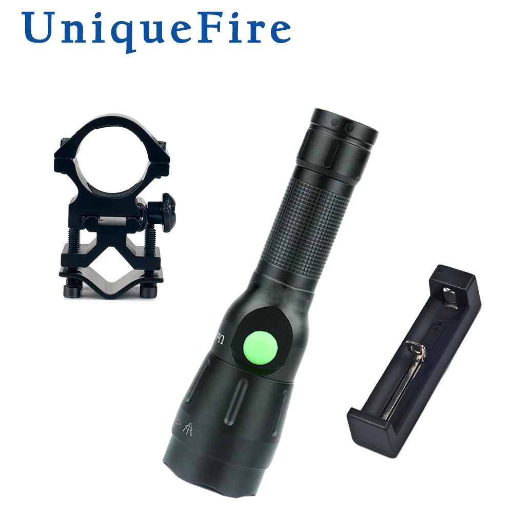 

UnqiueFire 1603 XM-L2 LED 4 Modes 38 mm Lens 1200 Lumen Rechargeable Flashlight & USB Charging Cable & Charger &Scope Mount