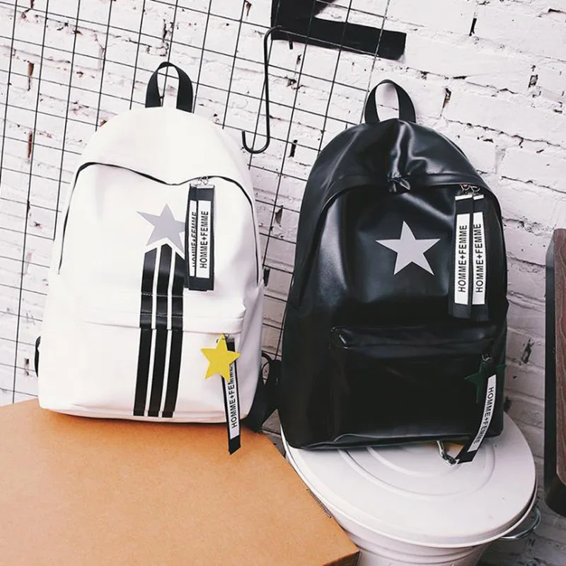 

GLHGJP Fashion Women Men Backpack Star Printed Soft PU Leather School Bag For Teenagers Large Capacity BackPack Mochila Bolsa