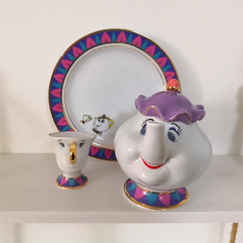 

Beauty and The Beast Teapot Ceramic Crafts Ins Cute Mrs Potts Tea Cup Chip Home Decor Cute Cartoon Mug Food Plate