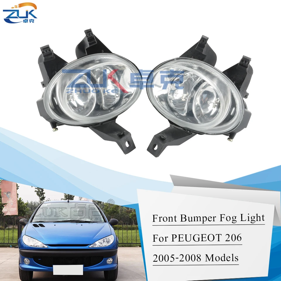 

ZUK Front Fog Lamp Fog Light Front Bumper Lamp Reflector Light For Peugeot 206 2005 2006 2007 2008 Driving Anti Fog Light