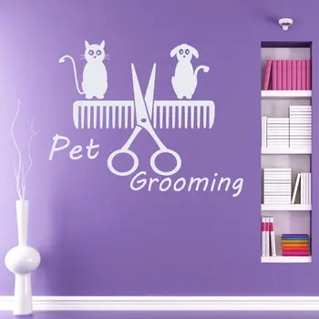 

Wall Decal Pet Grooming Salon Decor Dog Cat Shop Comb Art Vinyl Sticker