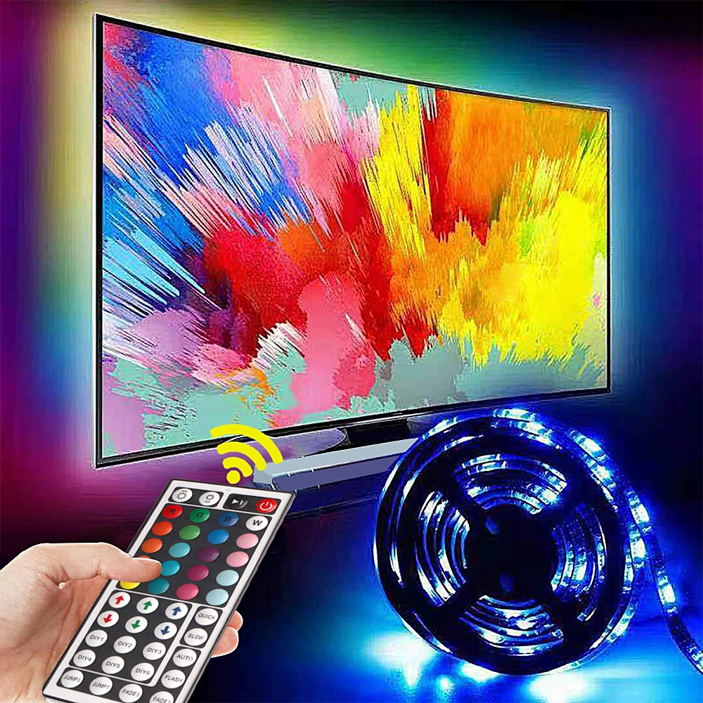 USB Светодиодные ленты Кухня шкаф светодиодная подсветка под шкаф 5V 5050 RGB гибкий светодиодный светильник с пульт дистанционного управления 44-клавишный пульт шкаф гардероб ночника