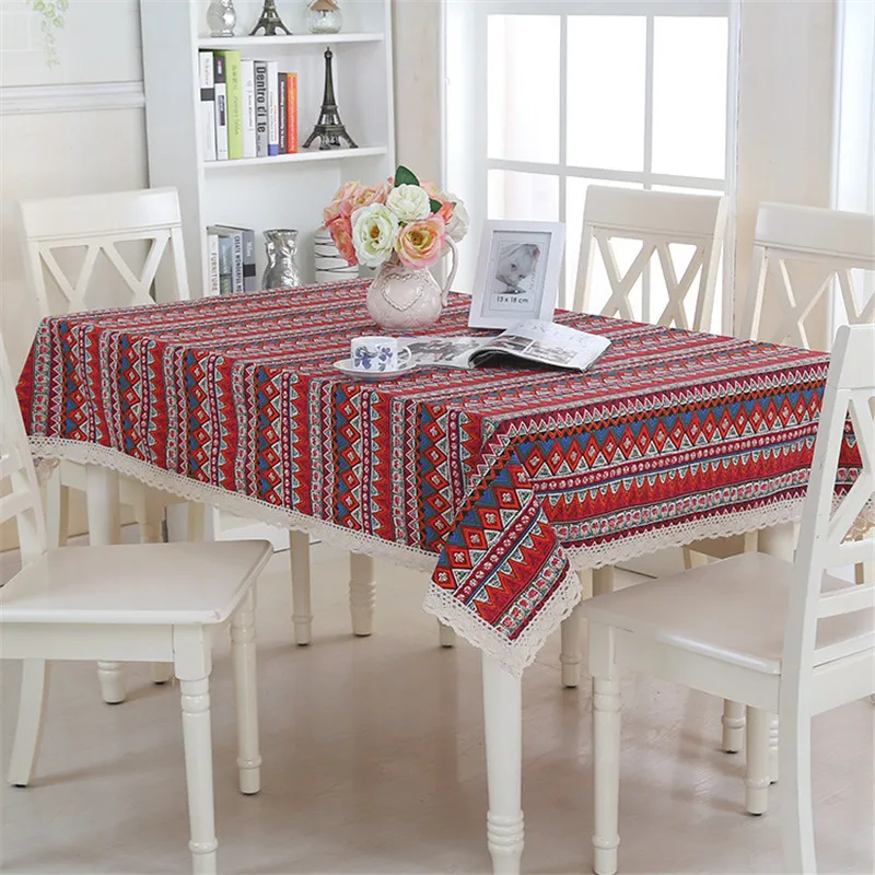 Square Linen Printed Table Cloth Decoration Home Dining Table Clothes