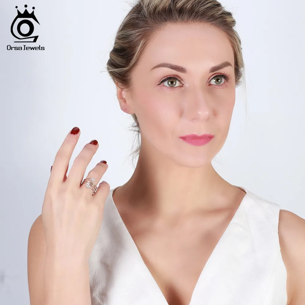 ORSA JEWELS Authentic 925 Sterling Silver Female Rings Unique Design AAA Clear Zircon Women Ring Jewelry Birthday Present SR61