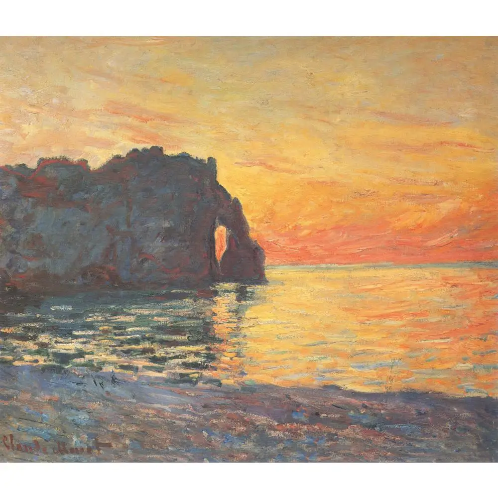 Claude dipinti su Tela Etretat, scogliera di d Aval, tramonto