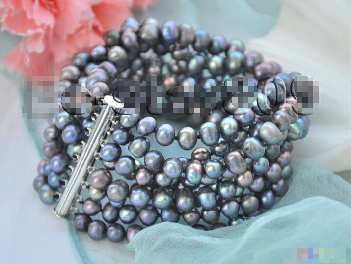 

Free shipping >>>>>>P5367 8row 8" 7mm Peacock Black Round Freshwater Cultured Pearl Bracelet Magnet
