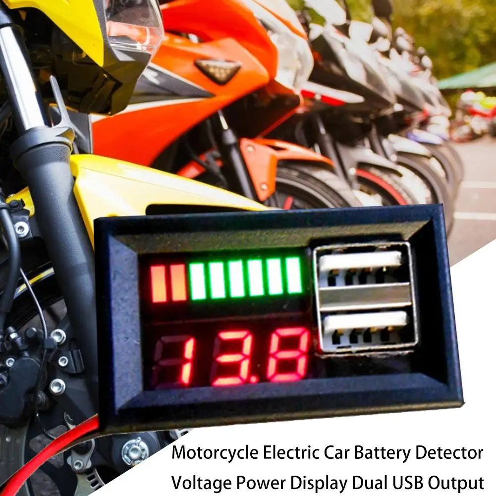 Motorcycle Electric Battery Capacity Indicator Voltage Power Display Dual USB Output Digital Voltmeter Voltage Tester Monitor