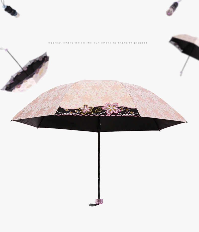 Солнцезащитный зонтик от солнца с защитой от ультрафиолета, модный кружевной Женский и женский зонтик, китайский маленький, 3 сложения, сильные ветрозащитные зонты от дождя