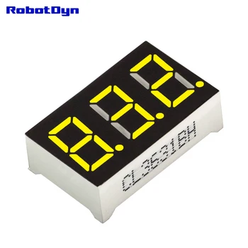 

5pcs = 3-Digit 7-segments LED Display tube, decimal dots, YELLOW, disp. size 22x14mm, 0.36"