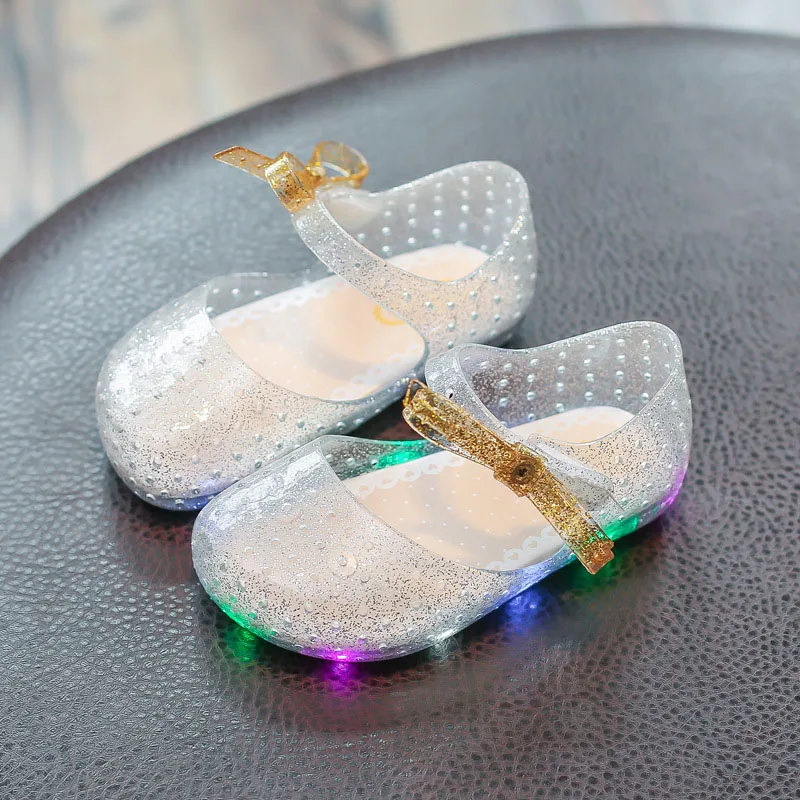 

BABAYA melissa Baby Girls Party Dress Jelly Shoes Cute Bow Tie Hollow Out Girls Led Light Sandals Girls Glowing Sandals 816