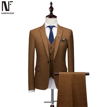 

3 Pieces Men Wedding Suit England Party Set Suits Mens Vintage Beach Photography Clothes Elegant Hot Sale Suits Coat Pant vest