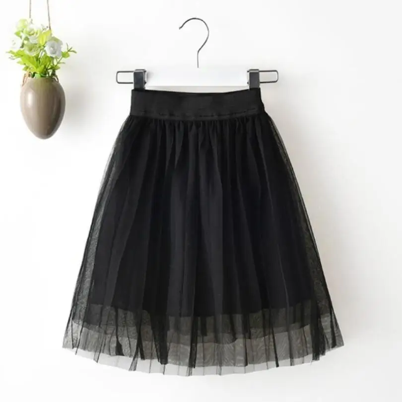 Весенне-осенне-летняя школьная юбка для девочек однотонная плиссированная юбка-пачка из сетчатого материала для детей костюм принцессы для детей пачка для девочек JW4839 - Цвет: 2 solid black