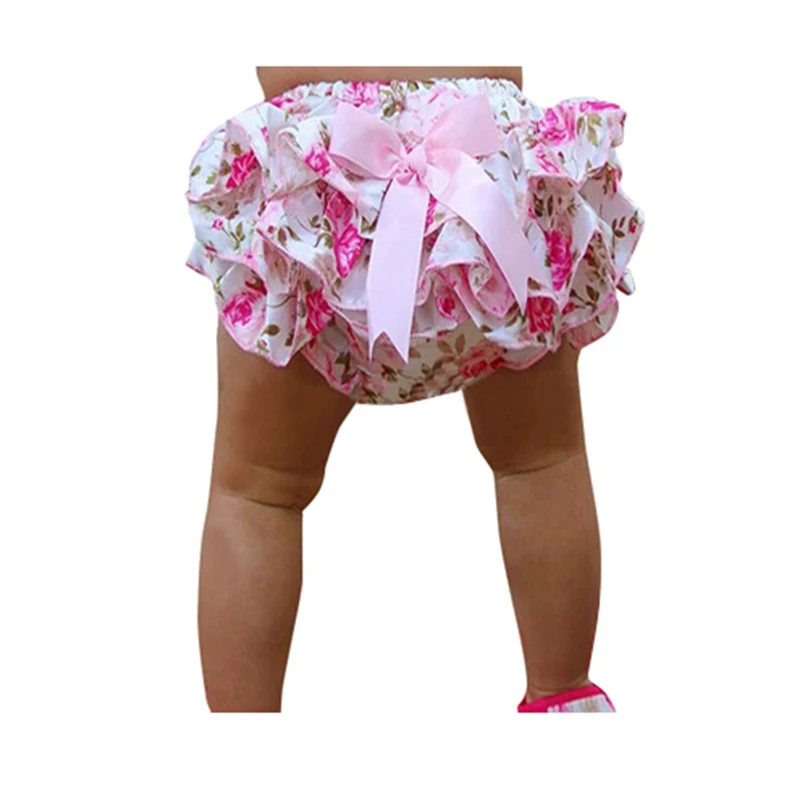 Flower Baby Bloomer Satin Girls Baby Ruffled Bloomers Bow Decorate
