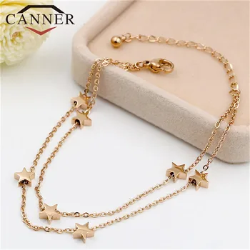 

CANNER Double-layer Titanium Steel Fashion Star Anklet Bracelet Lovely Foot Jewelry for Women Girls TW