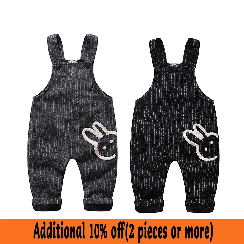 Overalls for Girls Kids Rabbit Printed Striped Print Jumpsuit Baby Girl Boys Fashion Straight Pant Toddler Girls Spring Overalls
