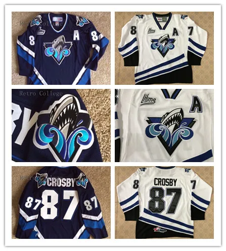

#87 SIDNEY CROSBY OCEANIC RIMOUSKI WHITE BLUE high quality Hockey Jersey Embroidery Stitched Customize any number and name