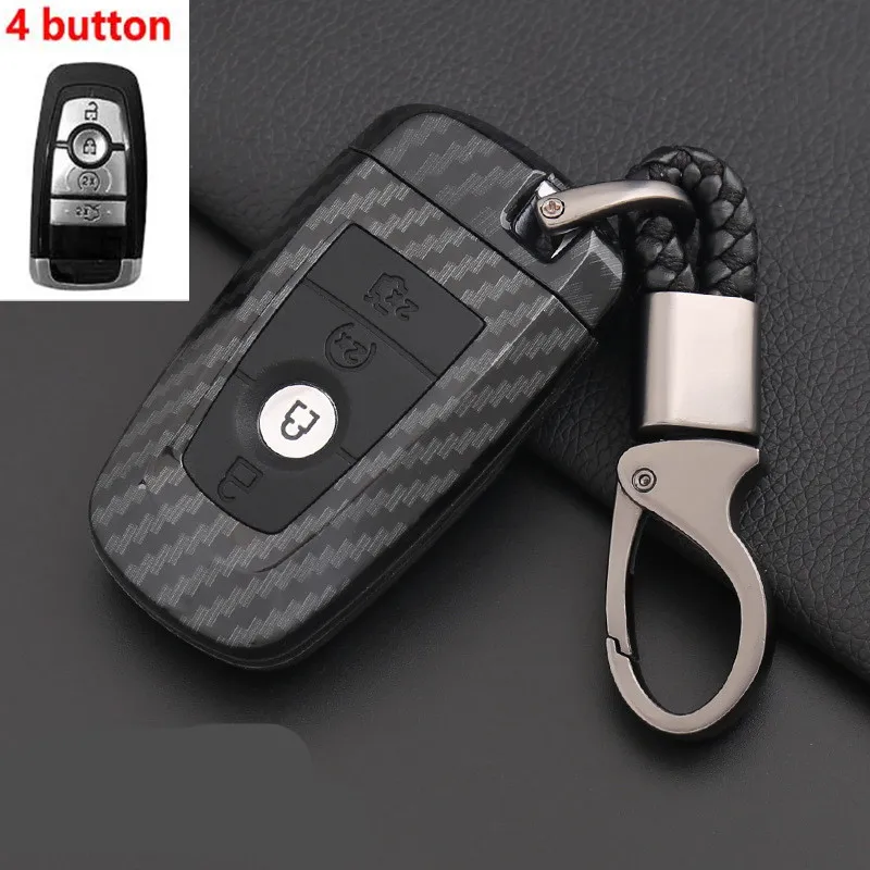 3/4 кнопки из углеродного волокна Кожаный чехол для ключей Ford Fusion Mondeo Mustang Edge Expedition
