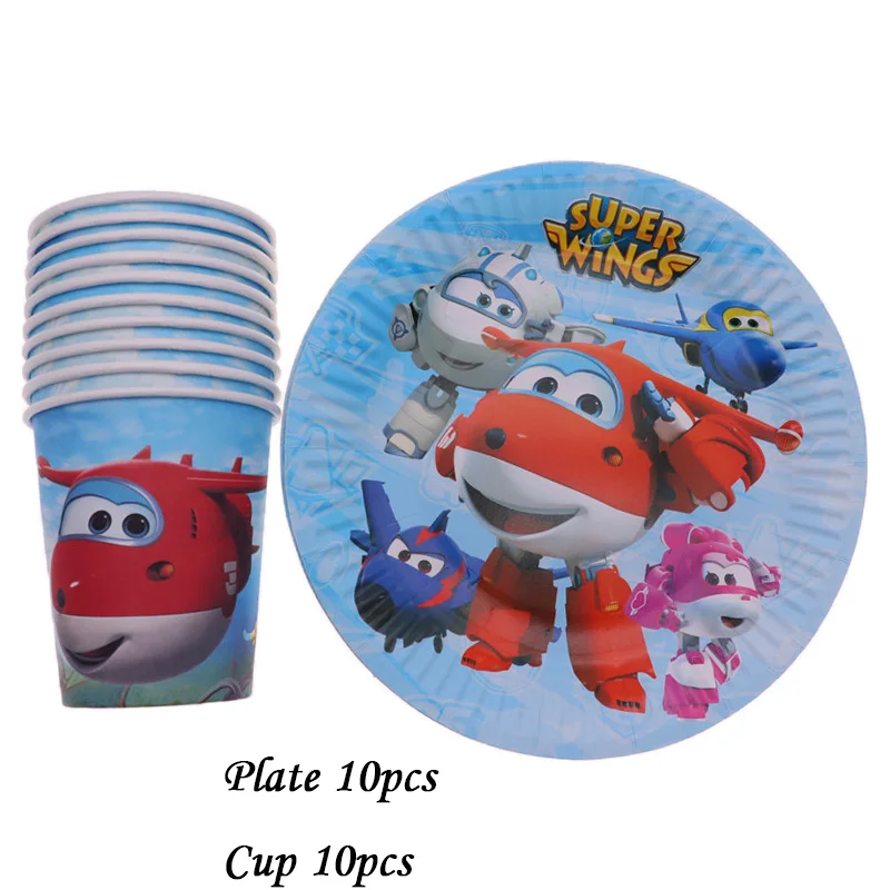 

Cartoon Super Wings 10pcs/lot Wedding Ramadan decoration supplies Plate Cup Banner Disposable tableware for baby shower home