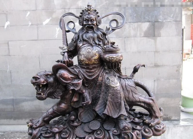

Fast shipping USPS to USA S0613 15 Chinese Pure Red Bronze Copper inviolable god of wealth Ride on Tiger Statue