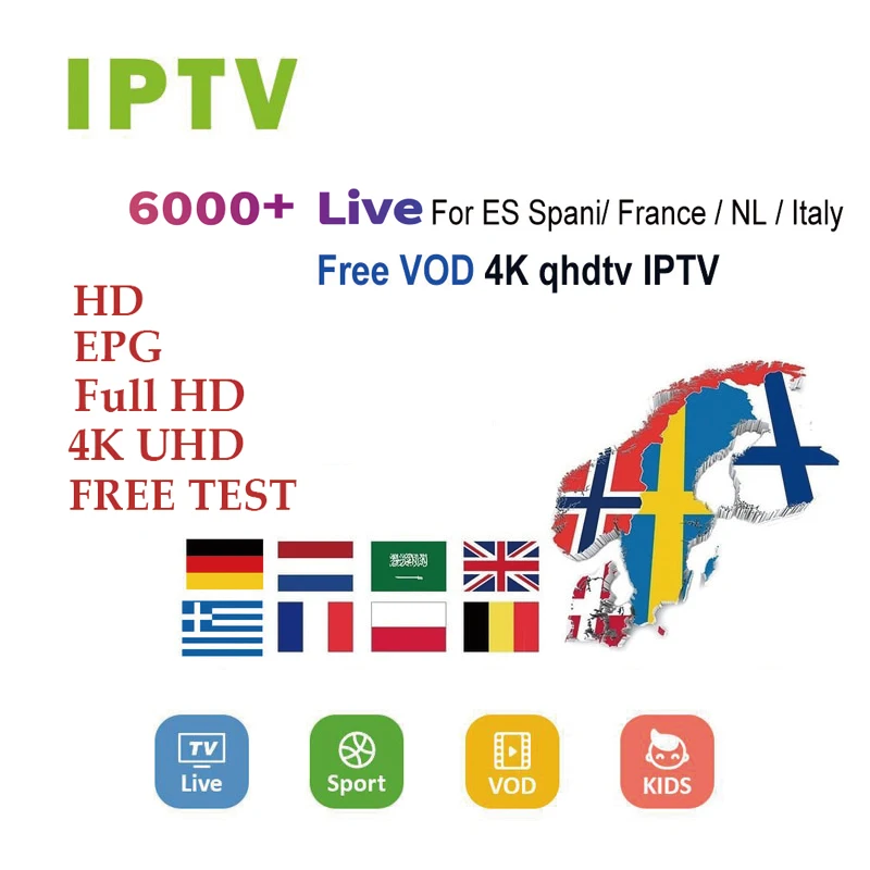 

Subscription IPTV Europe French Albania Sweden Arabic Italy Germany Spain Dutch IPTV Android Smart TV 6000+live VOD