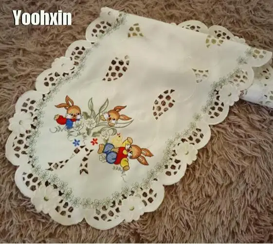 

Elegant satin lace bed table runner cover cloth embroidered Easter placemat tea tablecloth coffee mantel nappe kitchen decor