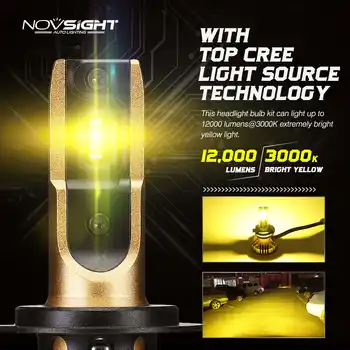 NOVSIGHT 72W 12000LM H4 LED Headlights H7 H11 H8 HB4 H1 H3 HB3 H13 HB5 Car Led Bulbs Headlight Control Driver Golden Car Lamps