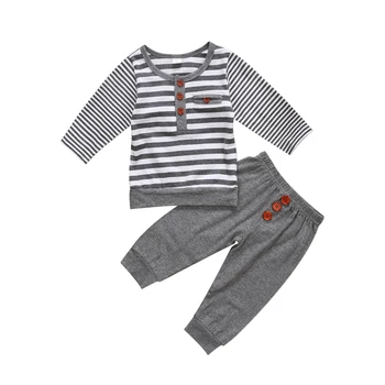 

Infant Baby Boy Girl Striped Top Cotton Long Sleeve T-Shirt Warm Pants Outfit Set Clothes 2Pcs