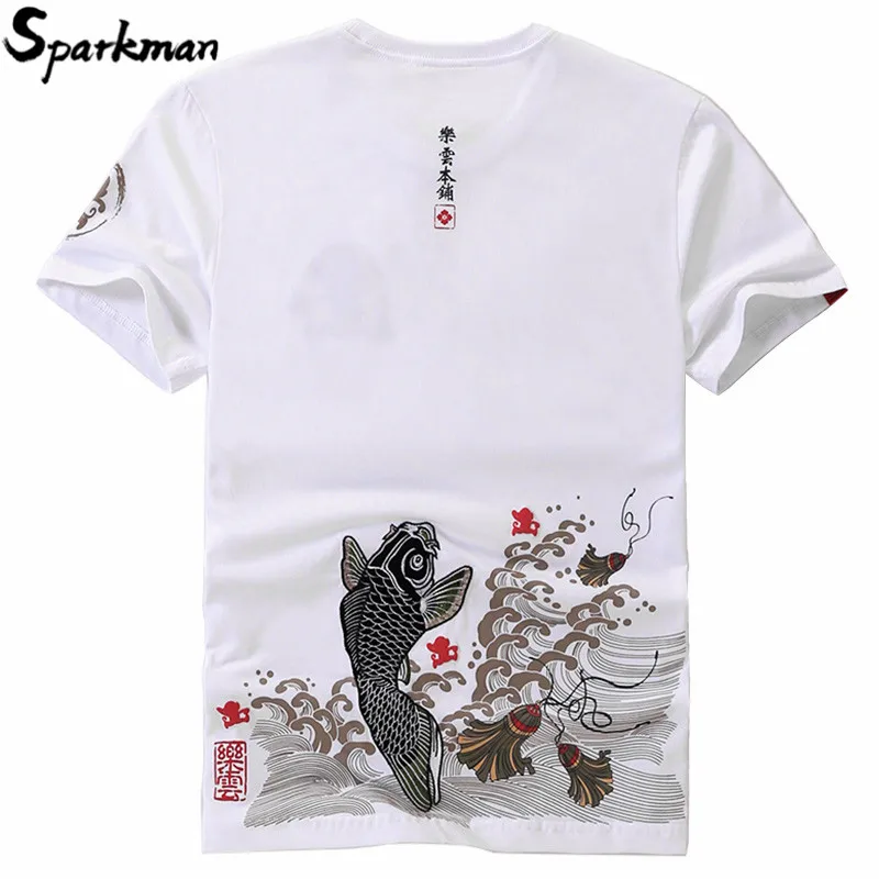 

2019 Japanese Streetwear T Shirt Embroidery Fish Mens Harajuku T-Shirt Money Print Tshirt Hip Hop Tops Tees Cotton Short Sleeve